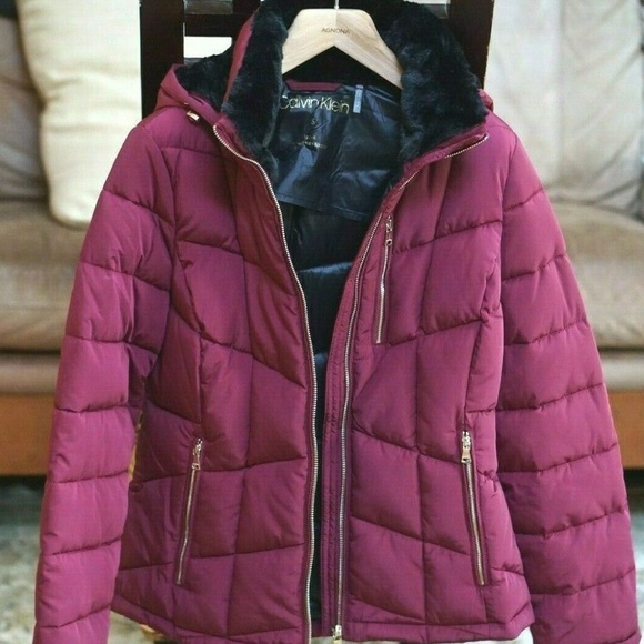 calvin klein quilted jacket with removable hood